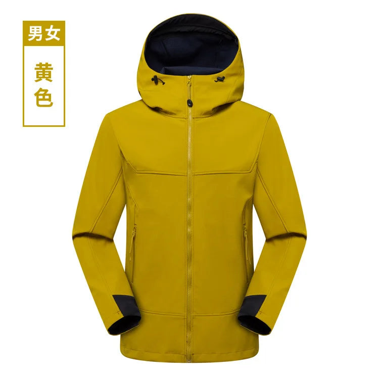 Autumn Winter Men's Waterproof Breathable Soft Shell Jacket Fleece-Lined Tough Guys for Mountaineering Cozy Coat for Outdoor