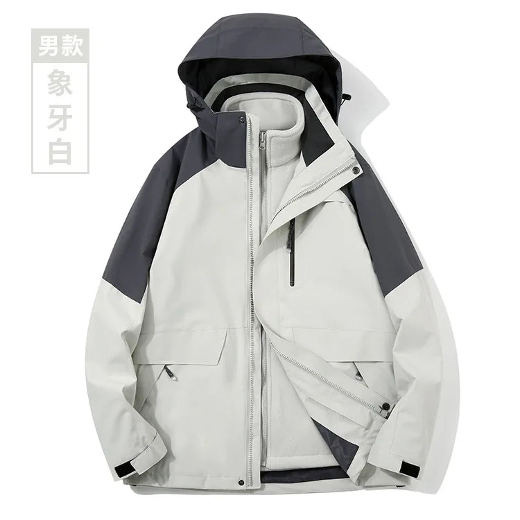 Two-Piece Charge Clothing for Outdoor Camping Mountaineering Travel-Stand Zipper LOGO Printing Three-in-One Overalls Wholesale