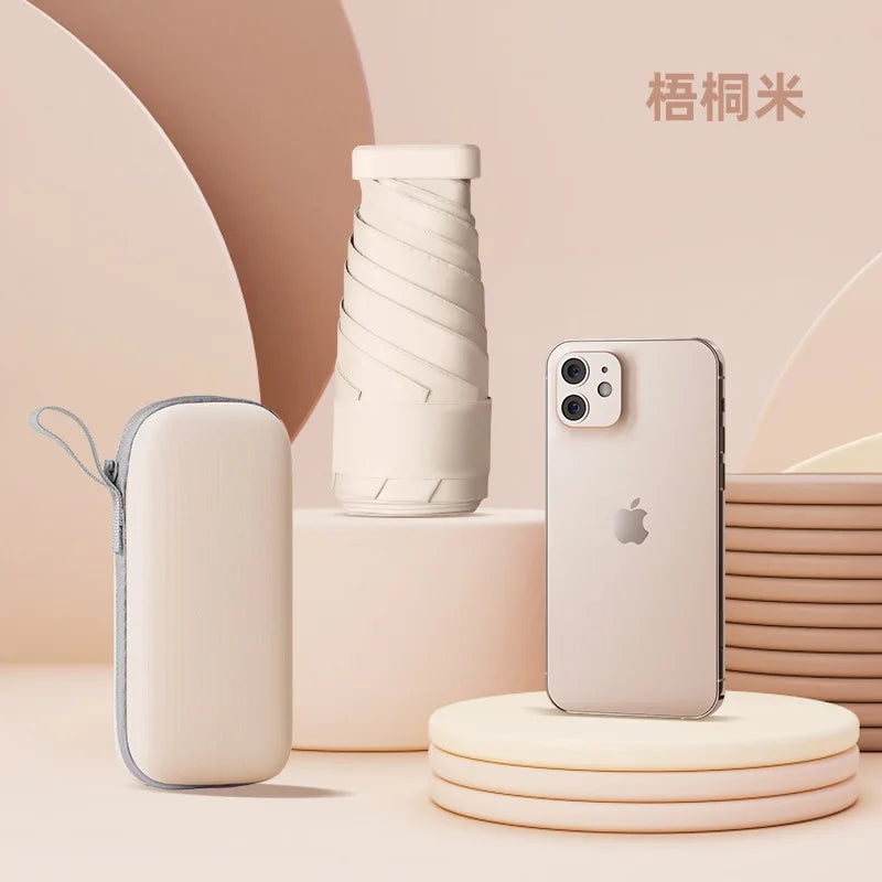 Factory Whole Sale New Design UV Protection Flat case Pocket Portable Super Mini With Custom Case 6 Folding Waterproof Umbrella