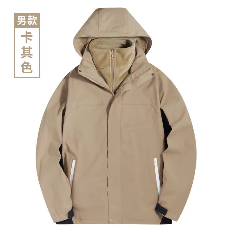 Men's Women's Three-in-One Assault Winter Work Clothes Outdoor Windproof Waterproof Hiking Jackets Printed Embroidered Logo