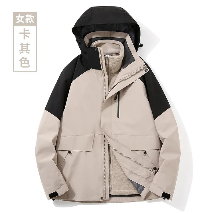 Two-Piece Charge Clothing for Outdoor Camping Mountaineering Travel-Stand Zipper LOGO Printing Three-in-One Overalls Wholesale