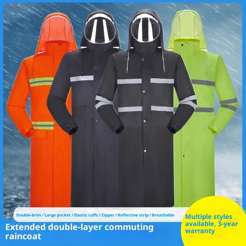 Oxford Cloth Waterproof Thickened Lengthened Electric Car Double-layer Labor Protection Adult Hiking Travel Flood Raincoat