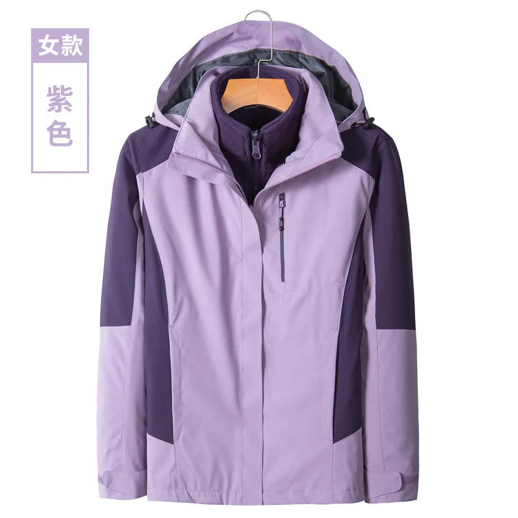 Men's Women's Outdoor Two-Piece Sports Jacket Set Three-In-One Fleece-Lined Thickened Winter Warm Jacket for Mountaineering
