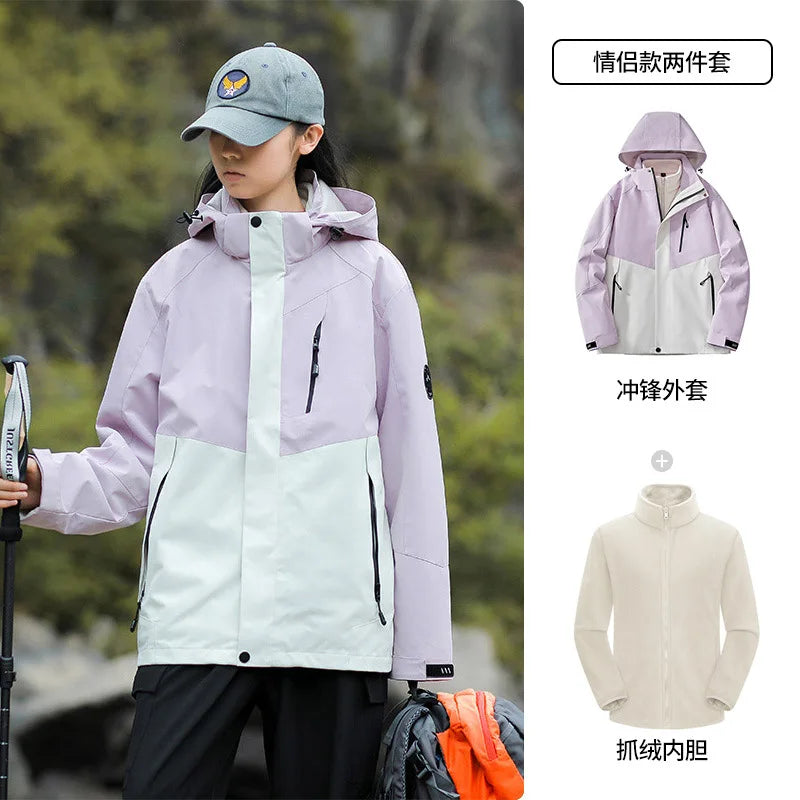 2025 Outdoor Three-in-One Coat for Men Women Hard Shell Soft Polyester Fill Stand Collar Zipper Closure XL-for Autumn Fitness