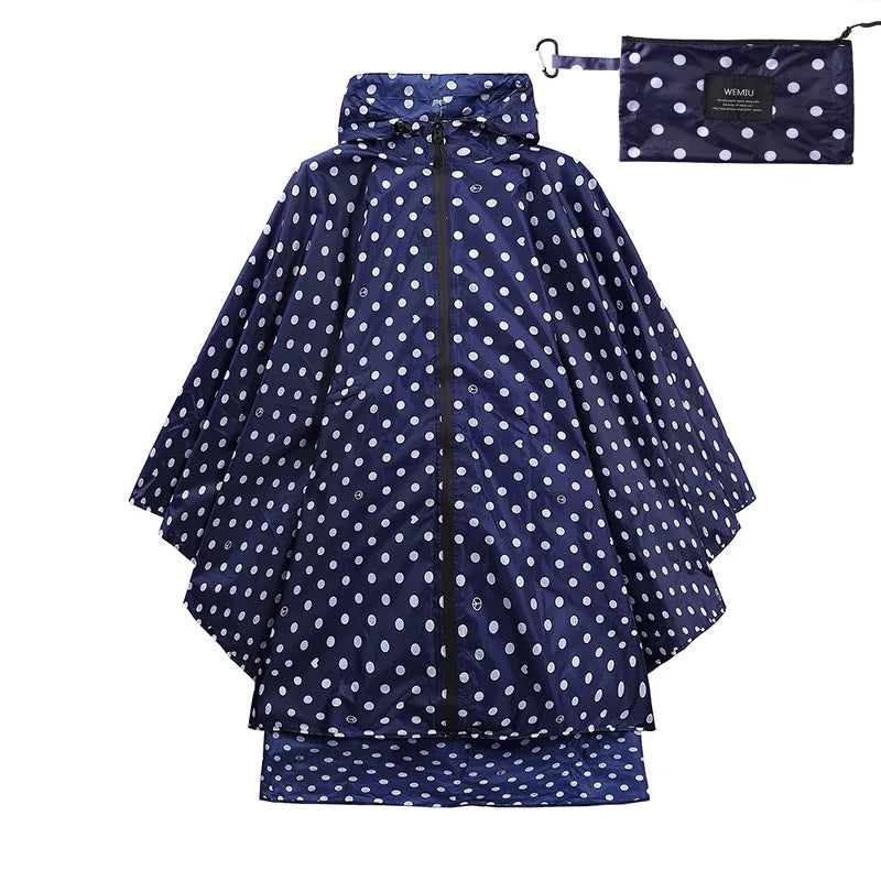 Stylish Single-Person Women's Polyester for Poncho Waterproof Raincoat Hood Zipper Free Size for Back School Camping Travel Long