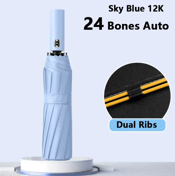 24 Ribs Custom logo 12k 3 Folding Umbrella Automatic Open and Close Sun and Rain Umbrella for Outdoor