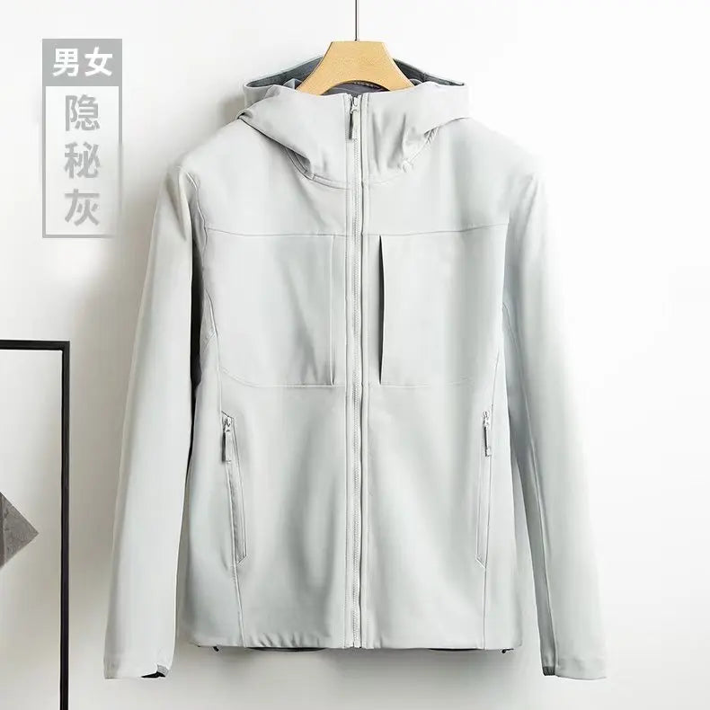 Soft Shell Waterproof Windproof Fleece-Lined Winter Coat for Men Women Stand Collar Zipper for Hiking Spring Autumn