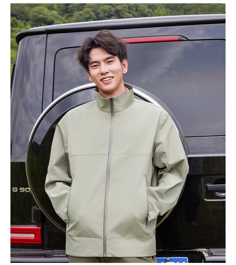 Outdoor Trendy Waterproof Windproof Stand-Up Collar Jacket for Men Women Raincoats Camping Mountaineering