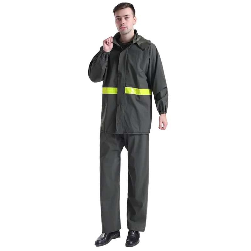 Knitted Fabrics PVC Rain Coats Rain Pants  Breathable  Raincoat Wholesalers Green Reflective Motorcycle Raincoat for Outdoor