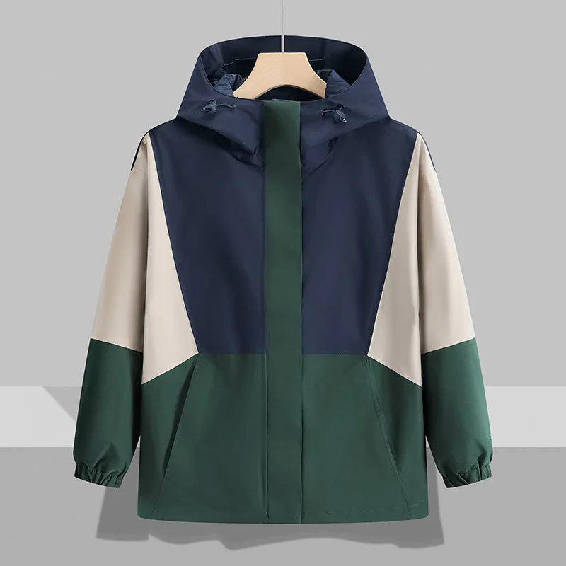 Men's Lightweight Waterproof Zippered Hooded Bomber Jacket with Heart Pattern Fall Streetwear Windbreaker