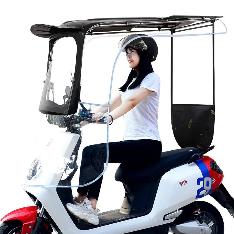 190T Manual Control Sun Shade Umbrella Dust-Proof Rain Cover for Motorcycles Electric Vehicles UV Rain Protection for Scooters