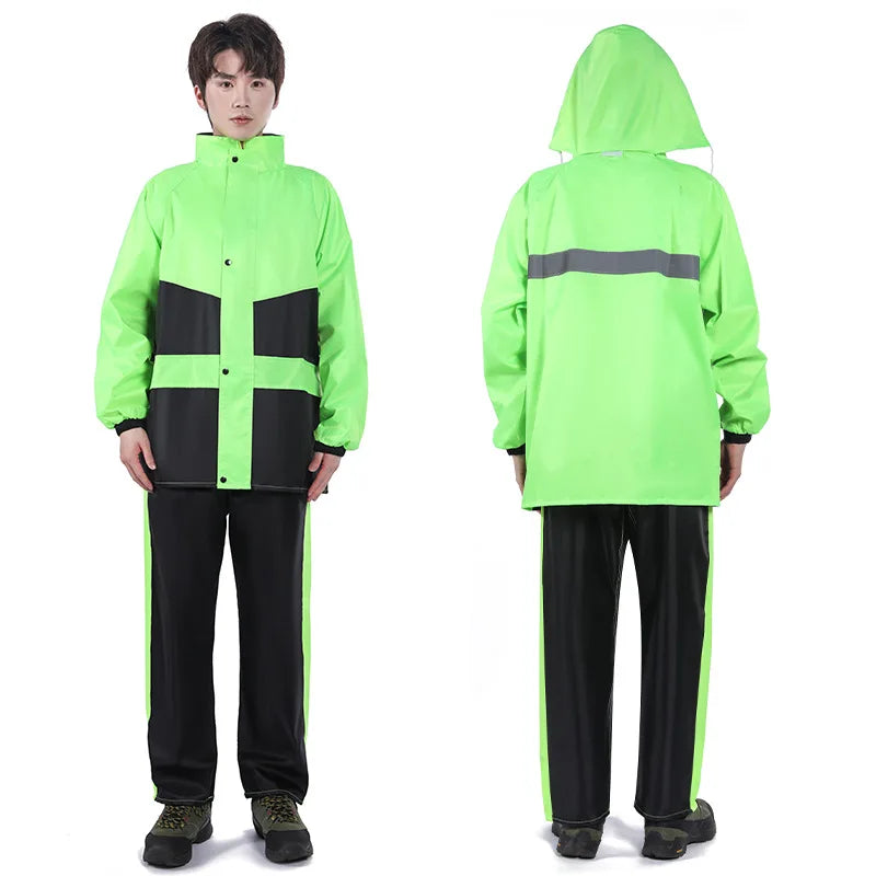 Waterproof Oxford Cloth Men's Motorcycle Raincoat Rain Pants Set Reflective Strips Simple Customizable Design for Outdoor