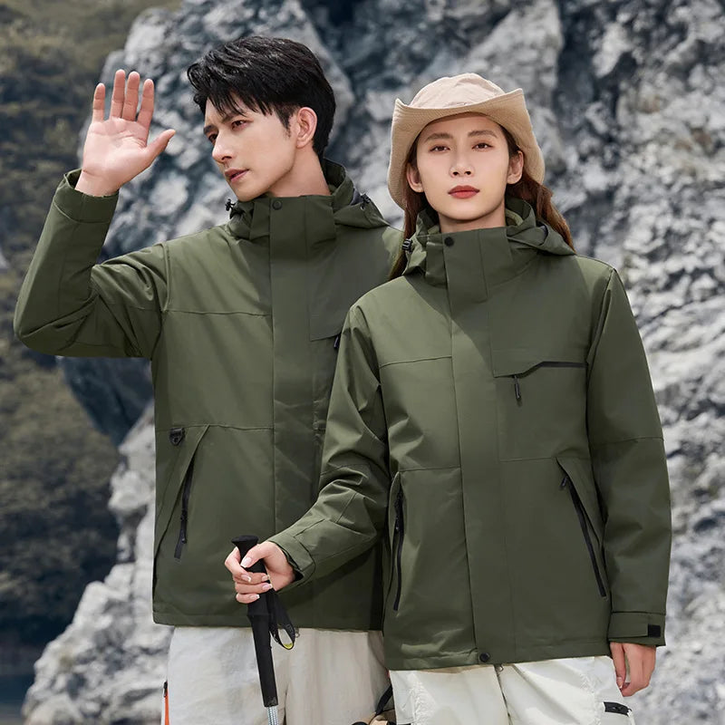 Outdoor  Unisex Three-in-One Two-Piece Couple's Mountaineering Suit Removable Waterproof Windproof Soft Shell Stand