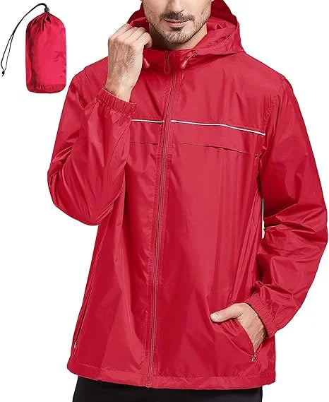 Men's Outdoor Rain Jacket Waterproof Windbreaker with Stand Collar and Zipper Closure Daily Casual Pullover with Double Layer