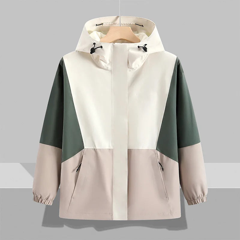 Men's Lightweight Waterproof Zippered Hooded Bomber Jacket with Heart Pattern Fall Streetwear Windbreaker