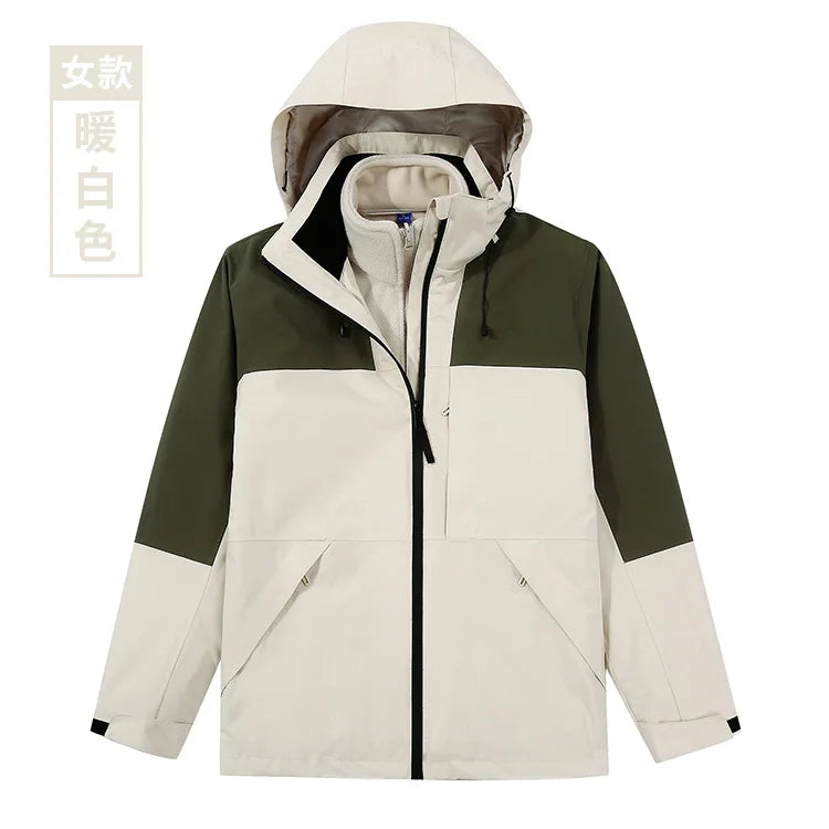 Women's Men's Three-in-One Winter Work Clothes Warm Waterproof Breathable Outdoor Two-Piece with Zipper Closure Logo Embroidery
