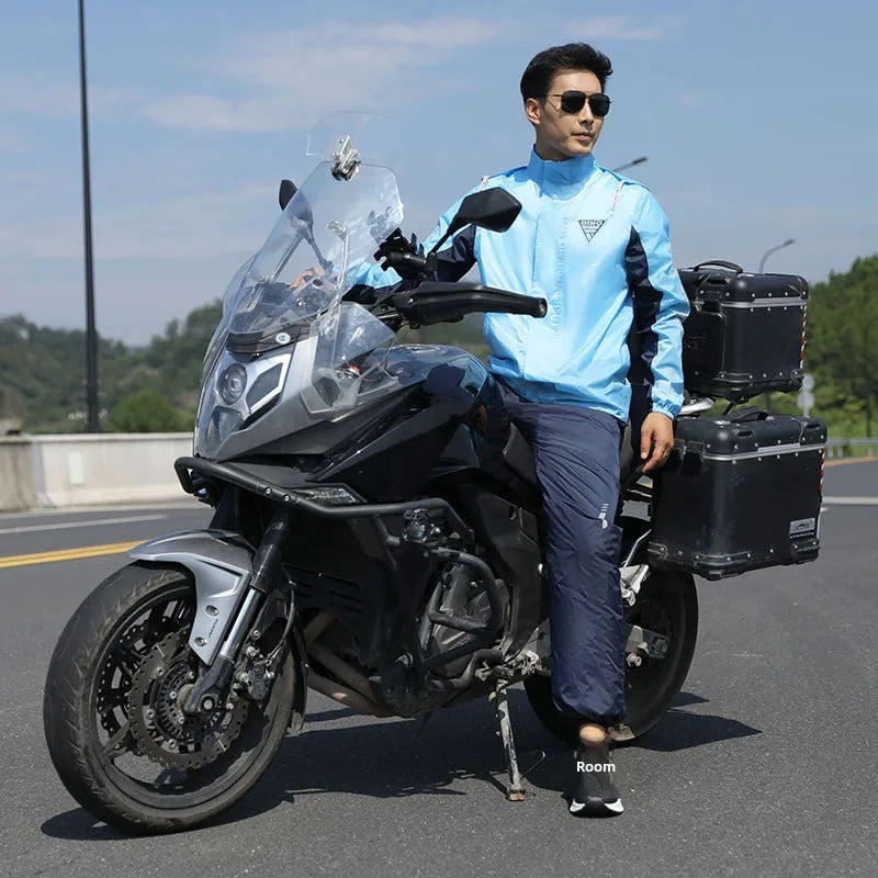 Water-Proof Motorcycle Raincoat and Pants Nylon Split Suit for Travel and Tour Reusable Knight Rain Suit for Takeaway Riding