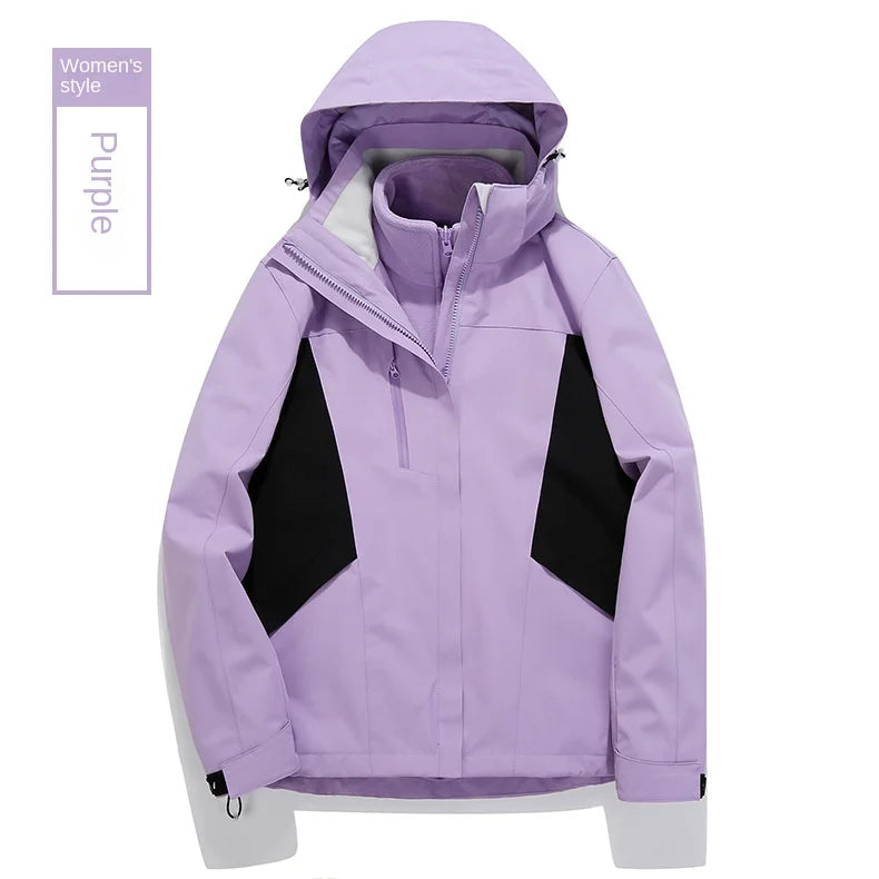 Explosions Hooded Color Matching Unisex Winter Long Sleeve Waterproof Windproof Woven Zipper Soft Shell Bomber Jacket