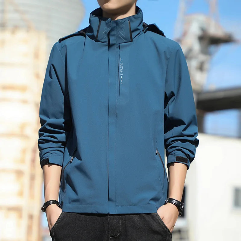 Men's All-Match Three-in-One Jacket for Spring Autumn Sports Waterproof Casual Baseball Suit  Full  Zipper Closure Front