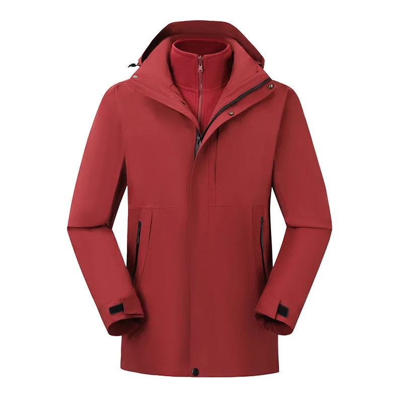 2025 New Outdoor  Two-Piece Three-in-One Mountaineering Suit Stand Windproof Waterproof Breathable Winter Zipper for Men