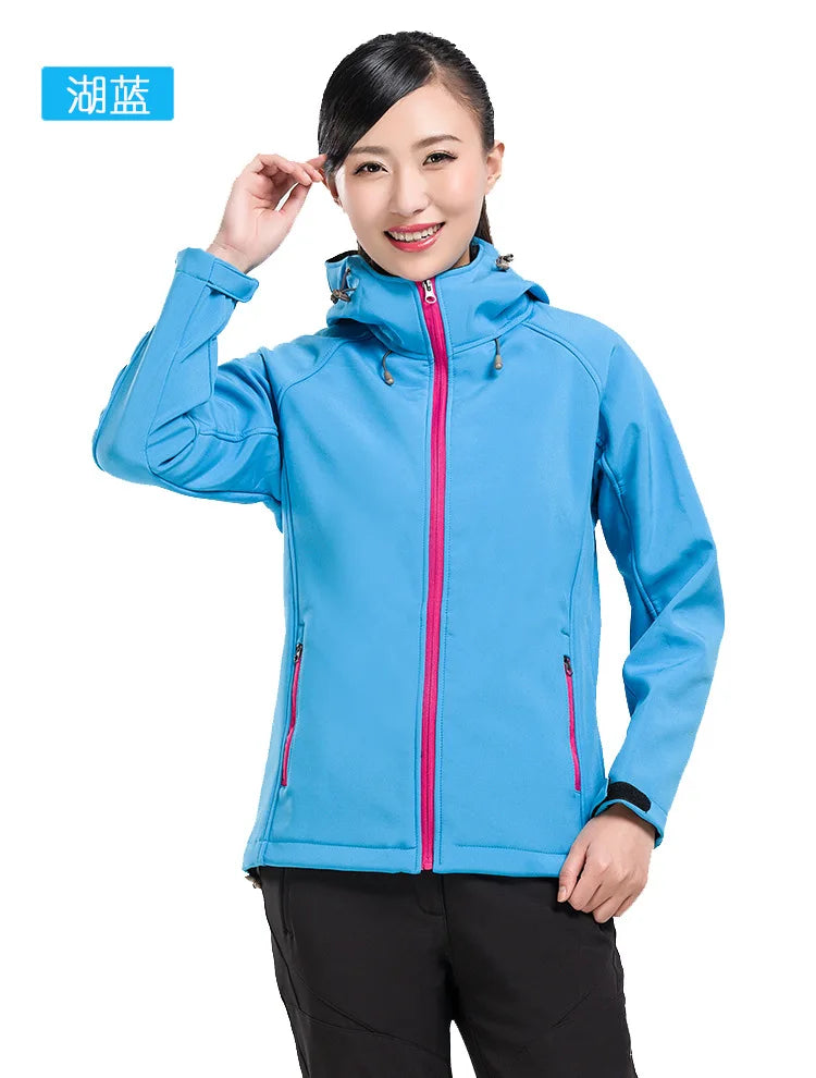 Outdoor Soft Shell Jacket for Men Women Stand Windproof Fleece-Lined Thickened for Spring Winter Mountaineering Plus Size