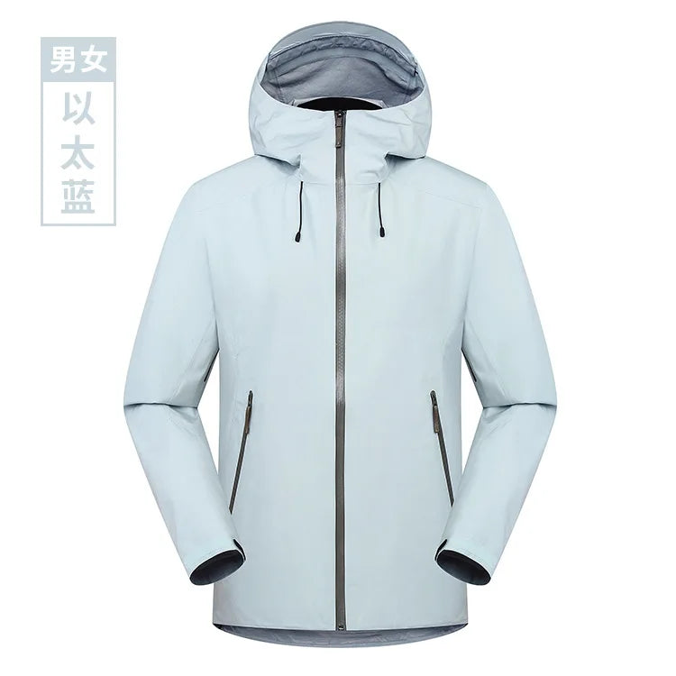 LT Single-Layer Waterproof Jacket for Men Women Long Sleeve Stand Collar Coat Zipper Warm Ski Mountaineering Suit for Spring