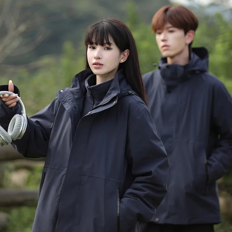 2025 New Outdoor  Two-Piece Three-in-One Mountaineering Suit Stand Windproof Waterproof Breathable Winter Zipper for Men