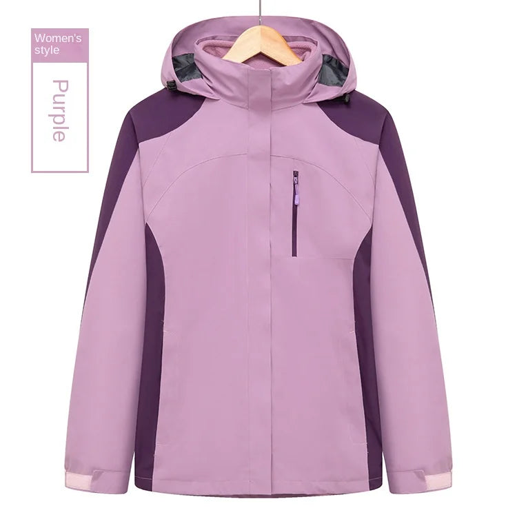 Men's and Women's Outdoor Polar Fleece Liner Waterproof Winter Warm Overalls Two-Piece Three-In-One Zipper with Printed Design