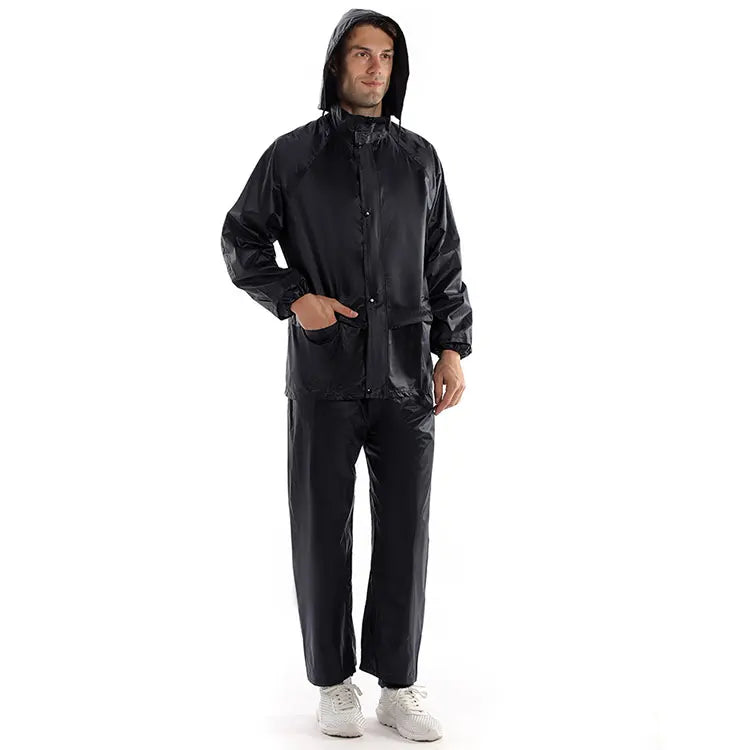 Men's Unisex Navy Blue Raincoat Lightweight Waterproof Windproof Motorcycle Rainwear with Pockets Standard Thickness for Hiking