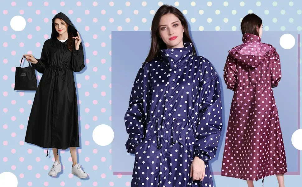 Customized Rain Jacket Women's Windproof Hooded Rain Jacket Green Long, Waterproof,Outdoor Raincoat Poncho With Adjustable Waist