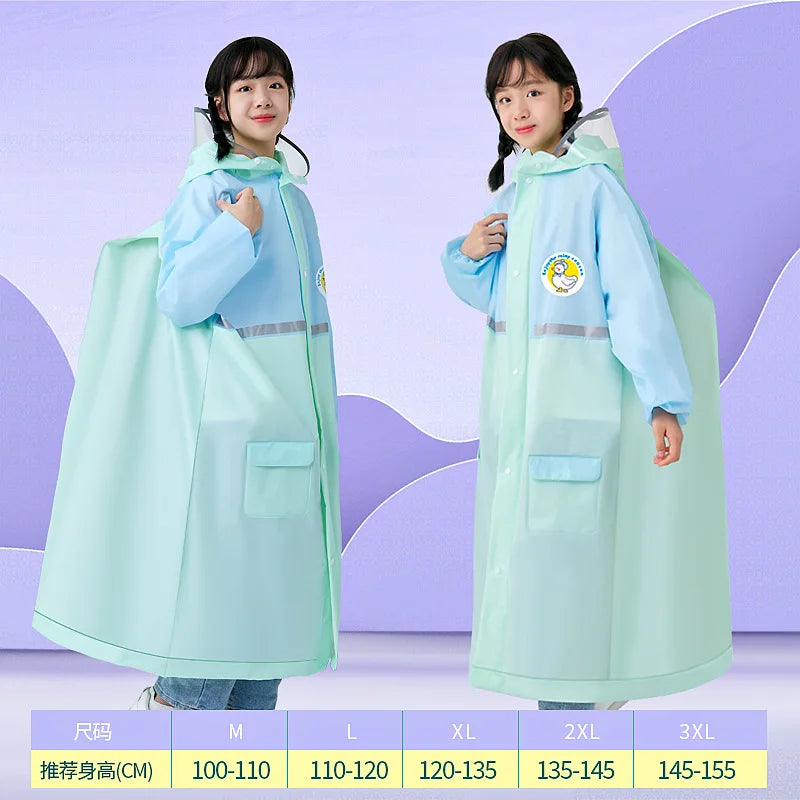 EVA Full Body School for Poncho for Primary Middle School Students Raincoat Schoolbag for Boys Girls Middle Large Size Rainstorm