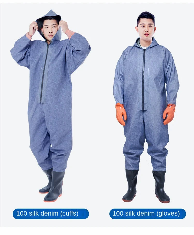 Wholesale Thickened PVC Full-Body Waterproof Chest Wader Fishing Rain Water Pants with Zipper Closure Unisex
