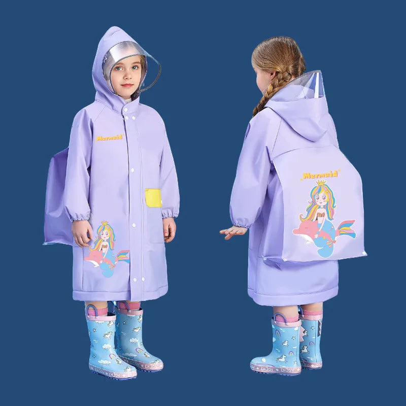Customizable Waterproof Schoolbag Raincoat for Girls Cartoon-Style EVA Material Windproof for Hiking Toddlers' Travel Rain Gear