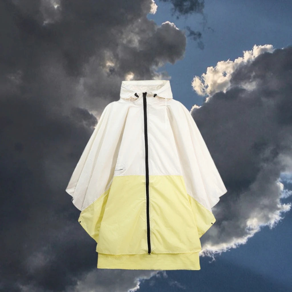 Stylish Single-Person Women's Polyester for Poncho Waterproof Raincoat Hood Zipper Free Size for Back School Camping Travel Long
