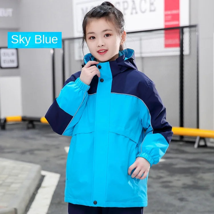 Two-Piece Three-In-One School Uniform Coat for Kids Outdoor Assault Clothing Stand Fleece-Lined Garden Suit Customizable Logo