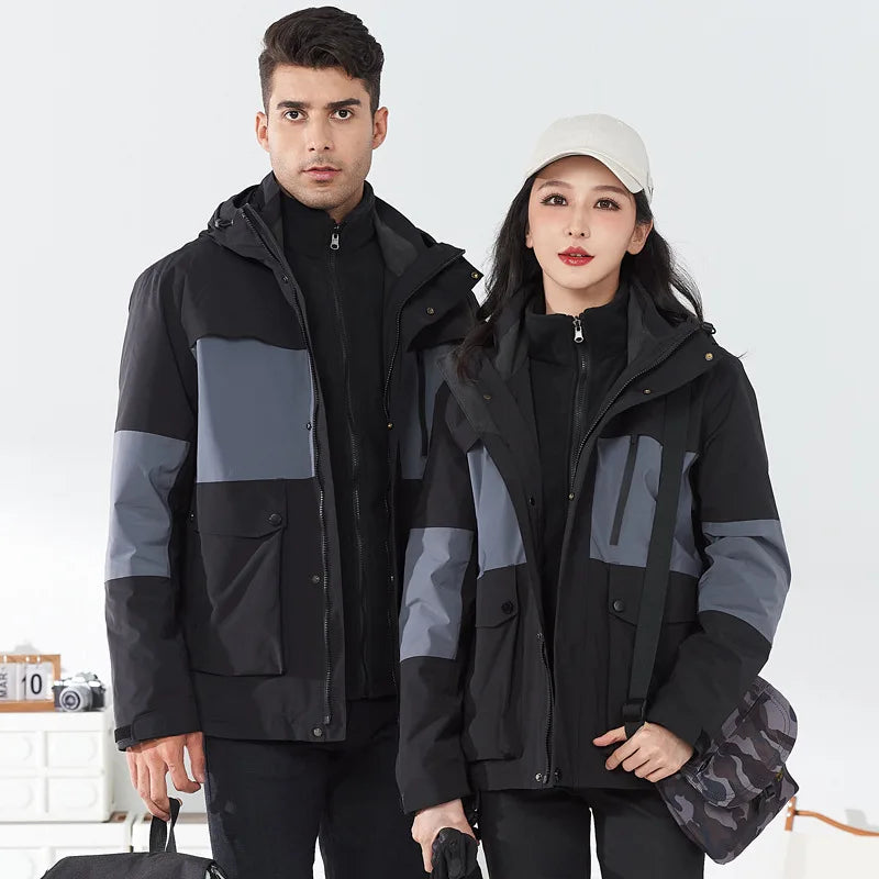 Outdoor Two-piece Three-in-one Unisex Full-pressure Adhesive Inner-stitched Waterproof Windproof Mountaineering Fleece Jacket