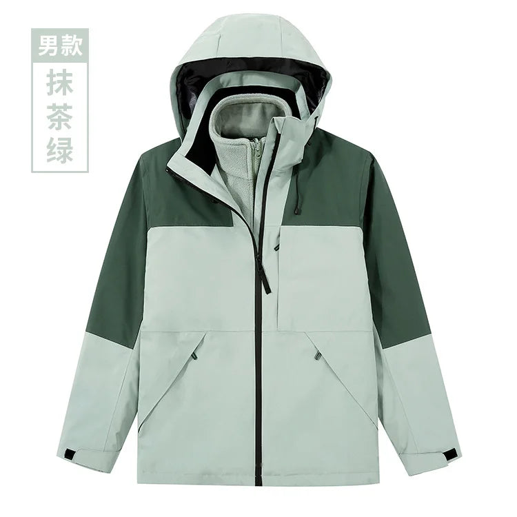 Women's Men's Three-in-One Winter Work Clothes Warm Waterproof Breathable Outdoor Two-Piece with Zipper Closure Logo Embroidery