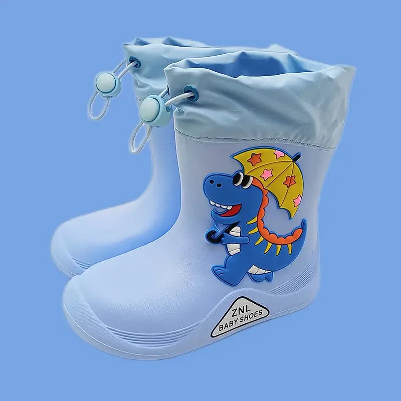 Unisex EVA Rain Boots Lovely Cartoon Design Lightweight High-Style Mid-Calf Shoes Non-Slip Cute Insole Cotton Lining Camping