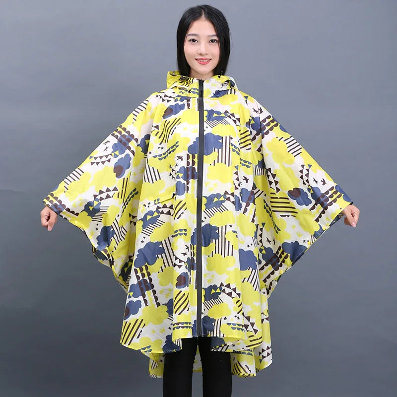 Stylish Polyester Rain for Poncho Waterproof Raincoat with Hood Zipper Free Size for Back to School Camping Travel
