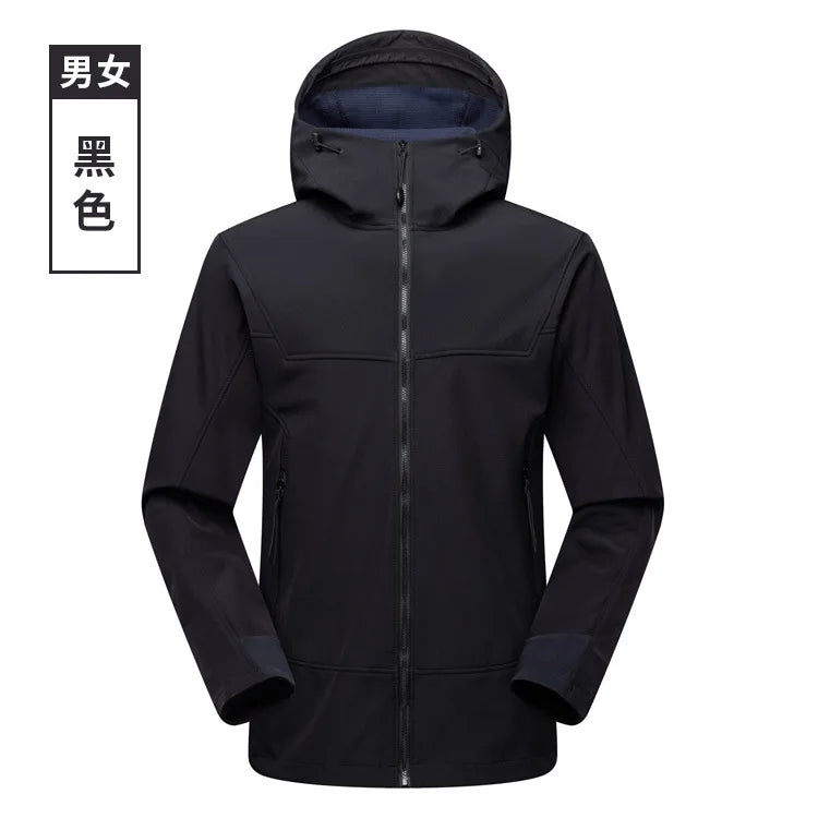 Autumn Winter Men's Waterproof Breathable Soft Shell Jacket Fleece-Lined Tough Guys for Mountaineering Cozy Coat for Outdoor