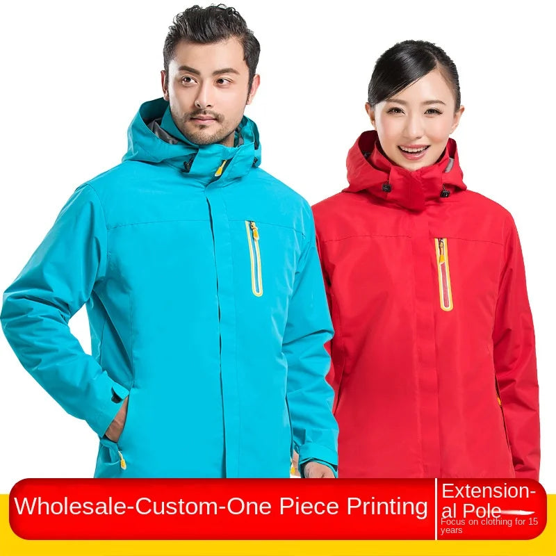 Men's Women's Outdoor Sportswear New Long Sleeve Hooded Jacket Windproof Waterproof Winter Season Woven Loose Fit Printed Design