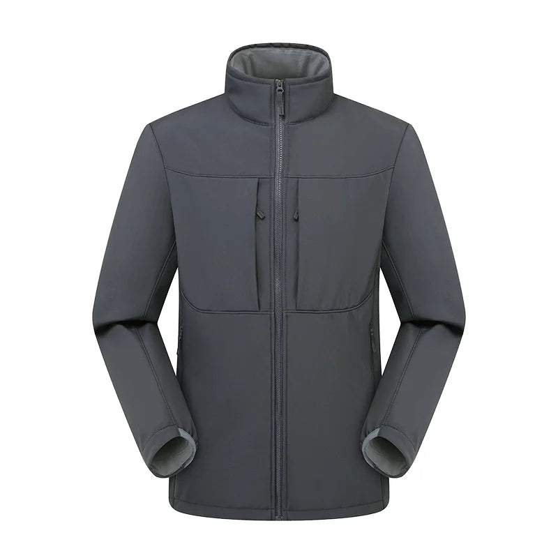 Autumn Winter Men's Soft Shell Jacket New Outdoor Fleece-Lined Thickened Vertical Collar Composite Fabric Cross-Border