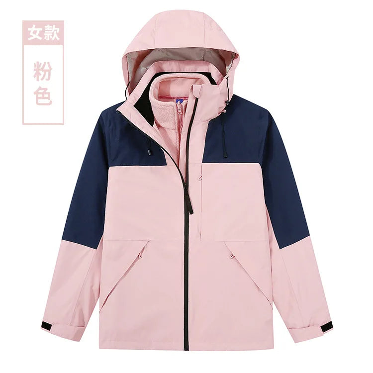 Women's Men's Three-in-One Winter Work Clothes Warm Waterproof Breathable Outdoor Two-Piece with Zipper Closure Logo Embroidery