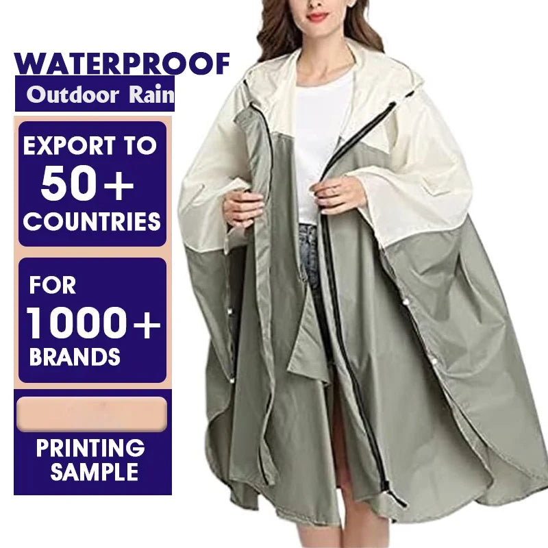 Custom Rain Poncho Jacket Coat Hooded for Adults With Pockets Women Rain Coats with Hood,Heavy Duty Rain Poncho for Backpacking