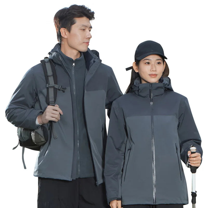 Charge Clothes Winter Solid Two-piece Set Three-in-one Detachable Unisex Waterproof Motorcycle Jacket 3D Embroidery for