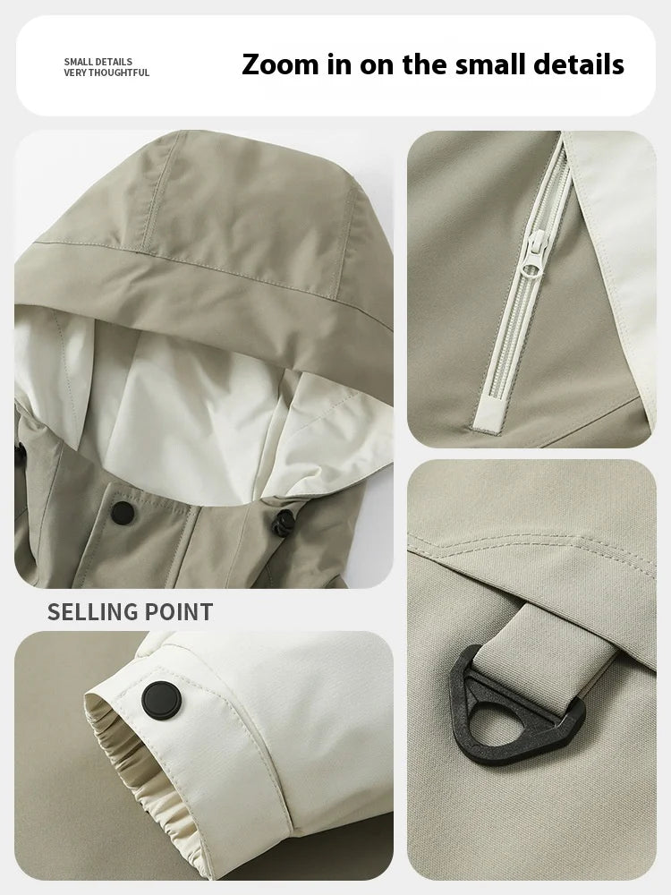 Men's and Women's Autumn and Winter Two-Piece Hooded Outdoor Sports Style Windproof and Waterproof Loose Fit Solid Pattern