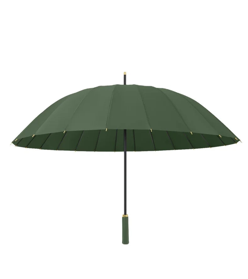 23-Inch 24K Japan Design Straight Umbrella Leather Handle Windproof Rain Customizable Logo Fabric Material Promotional Features
