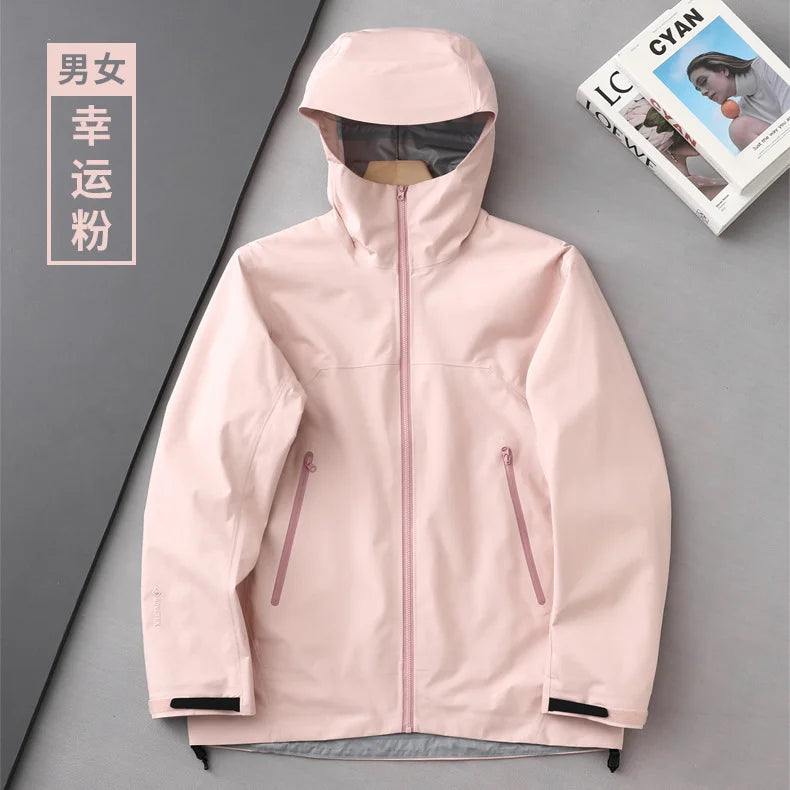 Men's Women's Waterproof Lightweight Outdoor Rain Jacket Windproof Windbreaker Jacket Stand Zipper for Mountain Running Hiking