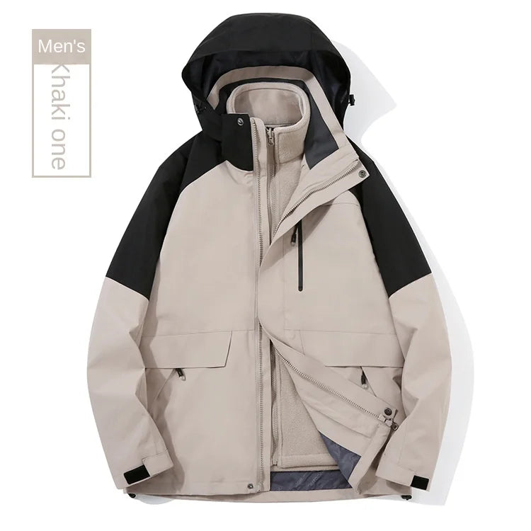 Two-Piece Charge Clothing for Outdoor Camping Mountaineering Travel-Stand Zipper LOGO Printing Three-in-One Overalls Wholesale