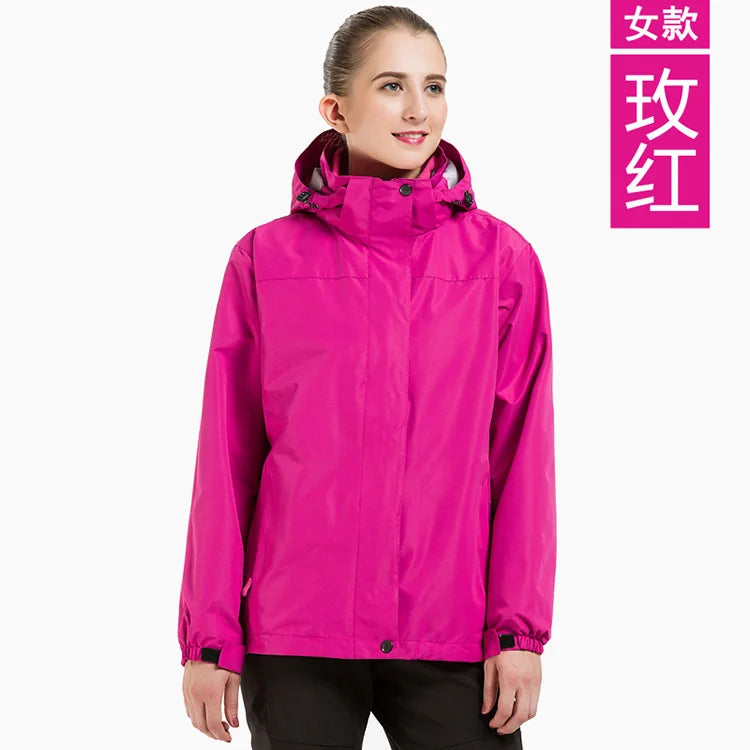 Men's Women's Solid Color Outdoor Jacket Detachable Two-Piece Three-in-One Ski Suit Stand Windproof Fleece-Lined Thickened